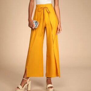Bright and Breezy Marigold Tie-Front Culotte Side Slit Pants - POPULAR